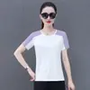 23 verão novo feminino secagem rápida seda gelo manga curta refrescante respirável costura gola redonda multicolor opcional moda para ir ao trabalho