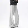 Pantalones de Chándal Plegados 3D Estilo Americano para Hombre, Pantalones Casuales Limpios de Primavera High-Street, Pantalones de Pierna Recta con Bordado de Dibujos Animados de Marca de Tendencia