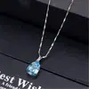 Collar con colgante de topacio azul cristal estilo coreano, diseño nicho ins, cadena para clavícula, colgante de diamante azul para el cumpleaños de la novia
