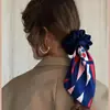 Novo Estilo Elástico de Cabelo Intestino Grosso com Fita, Elástico de Cabelo Lenço de Cetim de Alta Qualidade, Faixa de Cabelo Elegante para Mulheres