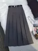 Falda de Traje Gris para Mujer Sensación de Alta Gama Cintura Alta Fluida Persona Pequeña Línea A Falda Paraguas Plisada Falda Larga A5539-1