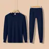 Conjunto de ropa interior térmica de otoño para hombre de la marca Source, algodón puro, fino, cálido, cuello redondo, talla grande, para mediana edad y mayores, venta al por mayor y entrega directa