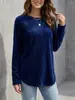 Novedad Otoño/Invierno 2026 Ropa Femenina Transfronteriza Europea y Americana Color Sólido Casual Holgada Cuello Redondo Dobladillo Curvo Alto-Bajo Top para Mujer