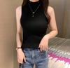 Camisola de Punto Calada para Mujer, Capa Interior de Hilo Hilado en Núcleo, Camiseta Básica de Cuello Medio Alto, Sin Mangas, Corte Ajustado, Cómoda y Transpirable