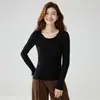 Suéter de punto de cachemira, manga larga, 26 nuevo estilo otoño/invierno, top versátil, cuello redondo, estilo coreano, corte ajustado, capa interior favorecedora