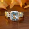 Anillo de Plata de Ley S925 con Diamante Azul Claro Rectangular para Mujer, Lujo Accesible Nicho Gama Alta Ropa de Trabajo Joyería Versátil para Manos
