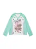 Camiseta de manga larga con estampado de oso retro americano y retazos a rayas para mujer, nuevo estilo de otoño, top versátil casual holgado, moderno