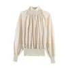 Moda Femenina Elegante y de Moda para Primavera 2026 de Aliexpress Transfronterizo, Camisa de Punto con Cuello Alto, Retazos y Diseño Caído 3653006