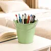 Balde pequeno de metal simples, vaso para suculentas, balde de brinquedos, porta-pincéis de maquiagem e canetas, cor de doce, balde de armazenamento de mesa com alta estética
