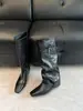 Botas Altas Plisadas Apiladas Estilo Retro para Mujer 2026 Otoño/Invierno Nuevo Estilo Hebilla de Cinturón Punta Fina Tacón de Cuña Caña Ancha Botas Geniales Estilo Occidental