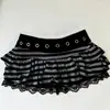 Falda corta sexy de retazos de verano estilo callejero japonés de cintura baja, minifalda de retazos a rayas estilo dulce oscuro