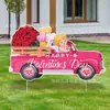 Tarjeta de San Valentín para el patio, aniversario de bodas, jardín al aire libre, césped, camión, patrón de corazón, logotipo del patio