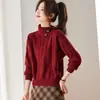 Elegante Suéter de Cuello Alto Tejido de Cable para Mujer, Nuevo Jersey Holgado de Invierno Base Roja, Top Casual