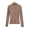 FS647-26 Otoño Estilo Coreano Blogger INS Cuello Alto Medio Liso Manga Larga Ajustado Suéter de Punto Camisa Base