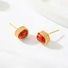 Diseño Original Pendientes Ovalados de Piedra Natural Roja del Sur Aleación de Cobre Chapado en Oro Real Zirconia Microincrustada Pendientes con Aguja de Plata S925