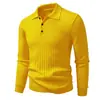 Camisa de Punto Polo con Cuello Solapa para Hombre, Suéter de Manga Larga con Raya Vertical Texturizada, Top Básico Casual de Negocios Ajustado para Primavera y Otoño
