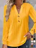 Ropa para Mujer Tallas Grandes Estilo Europeo y Americano Amazon Otoño e Invierno Color Sólido Elegante Manga Larga Cuello en V Botón Manga Corta Top Camiseta Elegante para Ir al Trabajo