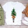 Feliz Natal Árvore de Natal Papai Noel Gola Redonda Moda Manga Curta Camiseta Básica Simples Feminina de Manga Curta Mulheres