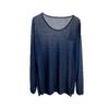 Camisa de Fio de Gelo Fina e Levemente Transparente com Gola U, Cor Lisa, Manga Longa, Anti-riscos para Mulheres no Verão, Top Solto Casual Preguiçoso em Cores Doces para Mulheres