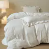 Juego de Cuatro Piezas de Encaje con Volantes de Terciopelo de Leche Espeso Estilo Princesa Alto Valor Terciopelo de Doble Cara Juego de Tres Piezas de Sábanas y Funda de Edredón