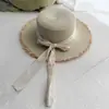 Chapéu de Palha Francês de Aba Larga para Mulheres, Proteção Solar de Verão, Chapéu de Sol de Aba Larga com Tira de Laço, Chapéu de Sol para Praia e Litoral