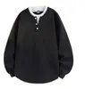 Sudadera Casual Suelta Estilo Japonés Falsa de Dos Piezas Otoño e Invierno Polar Engrosado Cuello Henley Manga Larga Camisa Base