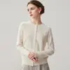 Suéter de cashmere com design floral em renda de pérolas tridimensional, cardigã feminino de gola redonda, novo estilo outono/inverno, peça de outer wear da moda com mangas compridas