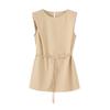 Comércio Exterior Moda Feminina Atacado 2024 Novo Estilo Outono com Cinto Top Sem Mangas Amassado + Calça Wide Leg Terno Elegante para Mulheres
