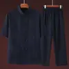 Traje Tang de Verão Masculino com Manga Curta para Pais de Meia-Idade e Idosos, Camisa de Verão para o Pai, Roupa Chinesa de Seda Gelada para Idosos