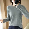 Suéter de punto para mujer otoño e invierno Nuevo Cuello redondo Delgado Sin lana Suéter corto Talla grande Pulóver Camiseta básica Venta al por mayor