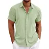 2026 Transfronteiriço Amazon Y2 Verão Mais Vendido Camisa Solta Cor Sólida Manga Curta Camisa de Linho de Bambu Cardigan para Homens