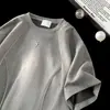 Camiseta de Diseño Desconstruido Resistente Estilo Americano, Marca de Moda Cleanfit Manga Corta para Hombre Verano High-Street Top de Ante Media Manga