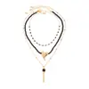 Collar en capas de cristal negro dulce y fresco estilo europeo y americano, cadena para la clavícula con colgante de corazón puntiagudo de metal a la moda
