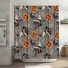Juego de Cortina de Ducha con 12 Ganchos, Cortina de Ducha para Baño de Tela de Poliéster, Decoración de Murciélago Negro y Calabaza de Halloween