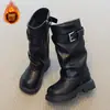 Botas Altas para Niña 2026 Otoño/Invierno Nuevo Estilo Botas de Montar Martin para Niña Suela Suave Forradas de Terciopelo Cálidas Botas Grandes de Algodón