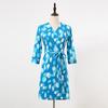 Saia Cruzada Estampada Azul Céu Tricotada Elegante Roupa de Trabalho Alça Vestido Justo Feminino Pg Dvf2025 Verão Novo Estilo