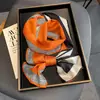 Bufanda francesa vintage de seda naranja, pañuelo pequeño y largo para el cuello de mujer, versátil para trajes y camisas profesionales, fular y cinta decorativa para el cuello