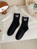 Otoño e Invierno Algodón Puro Simple Recién Llegado Encaje Hongo Calcetines Medianos Lazo para Niños Blanco JK Combinable Estilo Universitario