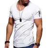 Comercio exterior transfronterizo nueva camiseta de manga corta para hombre estilo europeo y americano cuello en V para hombre color liso ajustada camiseta básica suministro directo del fabricante talla europea