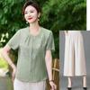 Ropa de Verano Elegante de Estilo Chino Nuevo para Mamá, de Manga Corta para Mujer, Moda para Mediana Edad y Ancianas, Tops de Estilo Veraniego, Talla Grande, Holgada