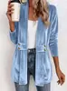 Otoño 2026 Nuevo Amazon Transfronterizo Ropa de Mujer Solapa Manga Larga Botones Laterales Longitud Media Terciopelo Casual Chaqueta
