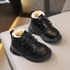 Moda Infantil Nueva de Invierno Botines Británicos Forrados de Polar Botas Martin de Moda con Cremallera Lateral para Niños Botas de Nieve para Niñas