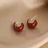 Pendientes Retro de Esmalte Rojo Estilo Hong Kong para Mujer, Pendientes Elegantes de Lujo Ligero Otoño e Invierno, Pendientes de Diseño Nicho para Año Nuevo