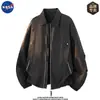 Jaqueta de piloto estilo retro americano de alta qualidade da marca NASA, peça externa versátil casual de outono para homens, corte solto