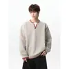 Nuevo suéter de punto de moda para otoño e invierno, talla grande para hombre, casual, versátil, de corte holgado, imitación de dos piezas