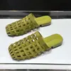 Mules de Punta Abierta Tejidos Huecos Estilo Coreano para Mujer, Nuevo Modelo de Verano 2026, Sandalias Casuales Versátiles con Tacón Grueso