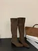[] Botas de Salto Grosso Bico Fino Francês Acima do Joelho Botas Femininas 2026 Outono Novas Botas Cano Alto Arredondadas