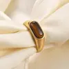 Venta al por mayor de fábrica Moda Europea y Americana Anillo de Acero Inoxidable de 8MM Incrustado con Turquesa Personalizable Versátil Retro Anillo de Dedo Más Vendido