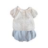Ins Verano Delgado Dulce Niña Manga Corta Floral Jersey Shorts Traje Bebé Estilo Occidental Verano Conjunto de Dos Piezas 1