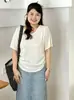 Top de mujer talla grande con cordón lateral, camisa a rayas adelgazante, camiseta de punto corta de manga corta holgada de verano para mujeres talla grande